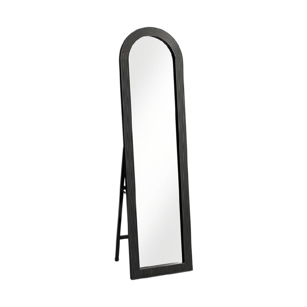 Arched Black Standing Mirror with Ribbed Frame