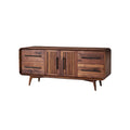 Mid-Century Modern Wooden TV Stand with Storage and Slatted Design